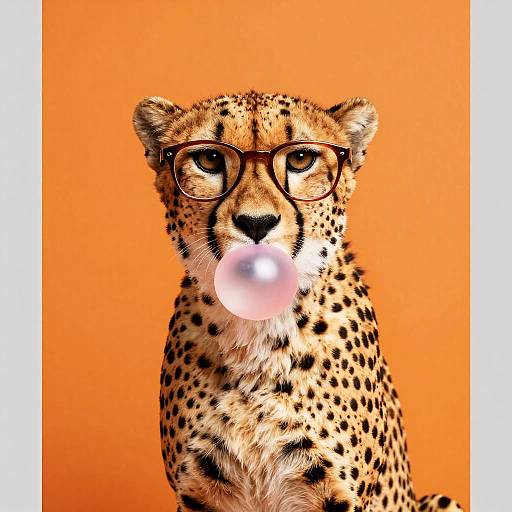 Playful Cheetah with Bubblegum and Glasses