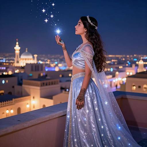 Arab Disney Princess on Moonlit Terrace