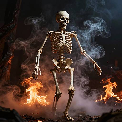 Eerie Photorealistic Skeleton in Smoke