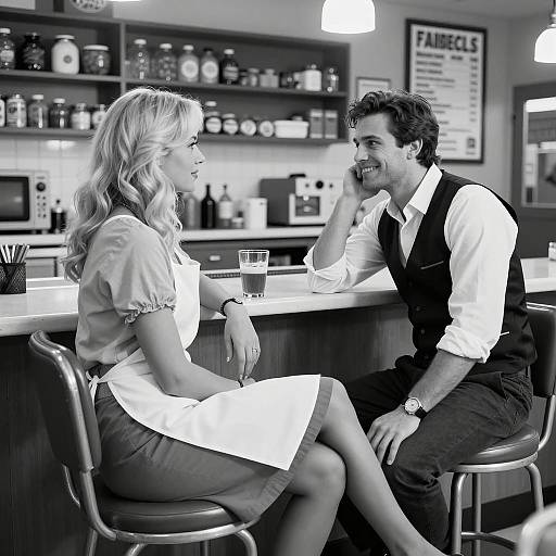 Charming Diner Conversation in Black and White