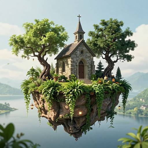 Floating Verdant Island with Chapel