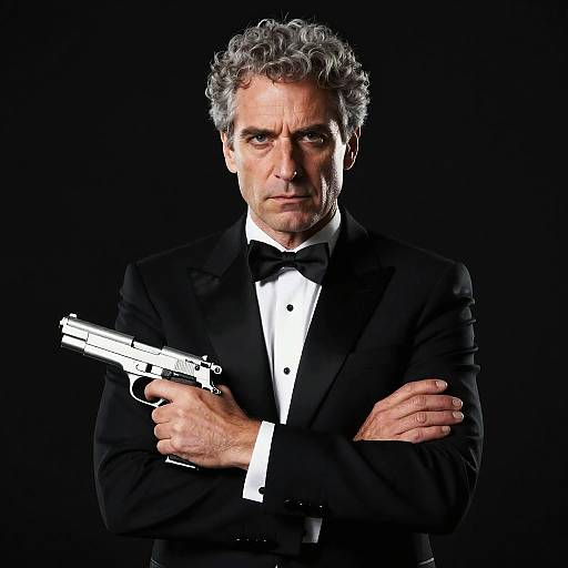 Serious Man in Tuxedo with Pistol