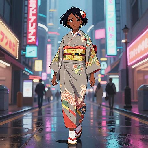 Futuristic Anime Woman in Kimono