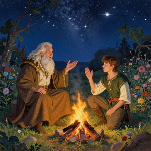 Druid and Celtic Man by Bonfire