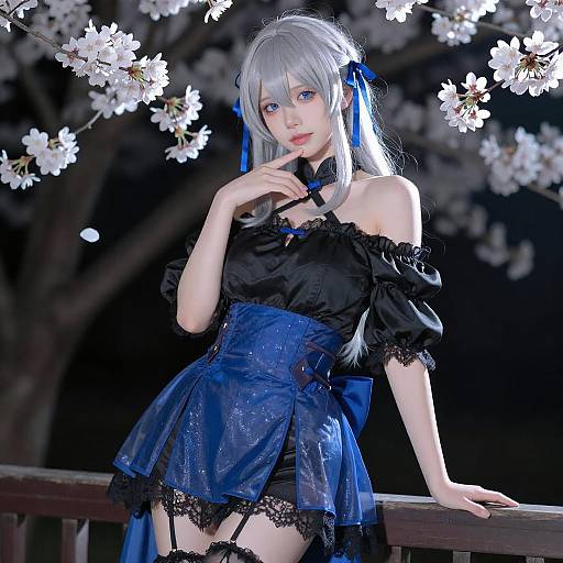 Silver-Haired Woman with Cherry Blossoms