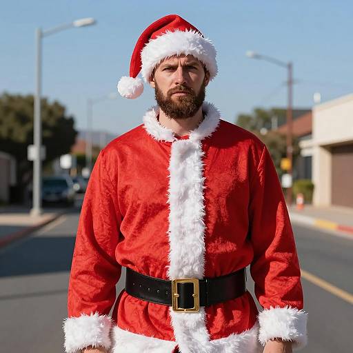Man in Aussie Santa Costume on Street