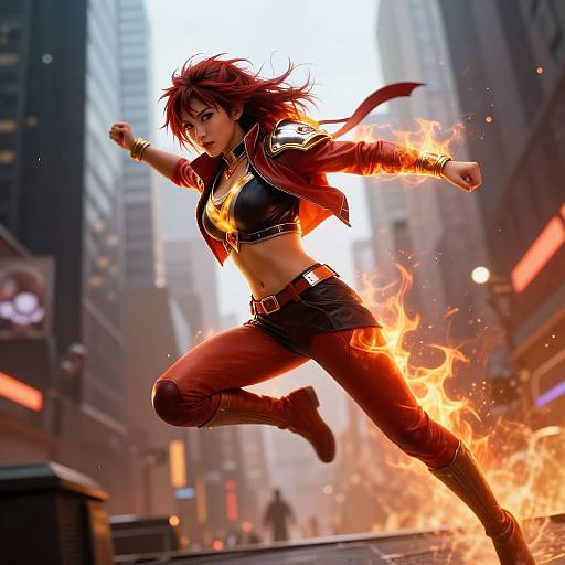 Fiery Warrior Woman in Action