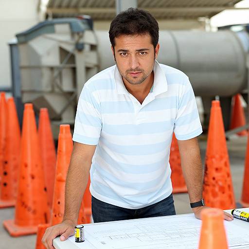 Determined Man Among Construction Gear
