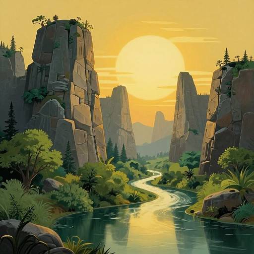 Surreal Digital Landscape with Stone Towers