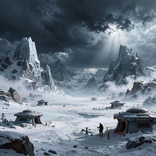 Icy Tundra with Rebel Outposts in Sci-Fi Landscape