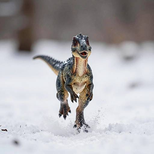 Tiny Gray Dinosaur Running on Snow