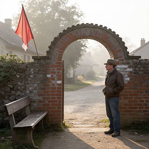 Rustic Archway in Morning Fog