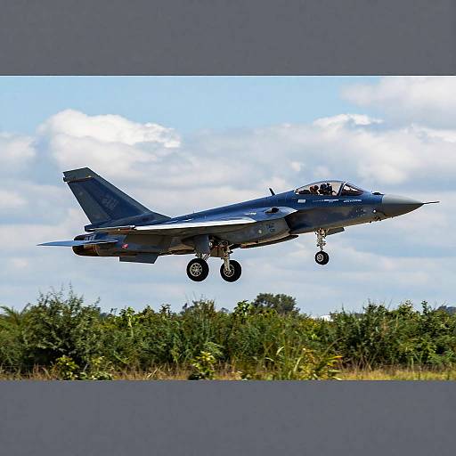 Sleek Military Jet Over Green Hedge