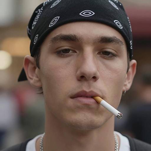 Young man with cigarette and black bandana