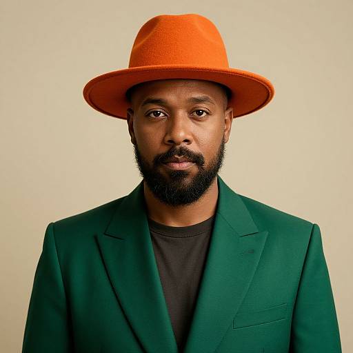 Bearded Man in Green Suit and Orange Hat
