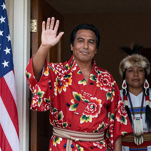 Man in Red Kimono with Native Woman