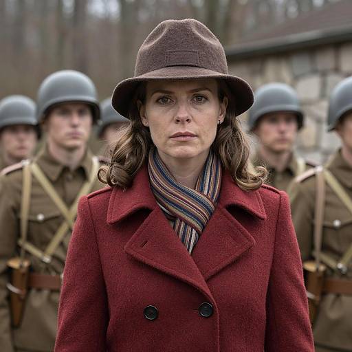 Caucasian Woman Amidst WWII Soldiers