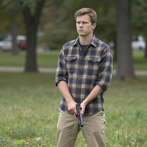 Serious Man with Handgun in Park