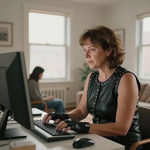 Middle-aged Woman Typing on Computer