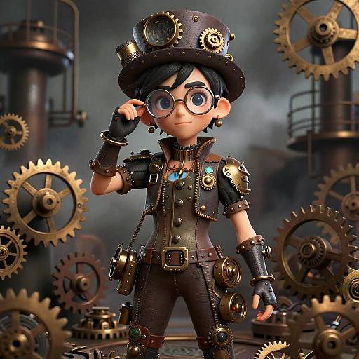 Whimsical Steampunk Character with Glasses