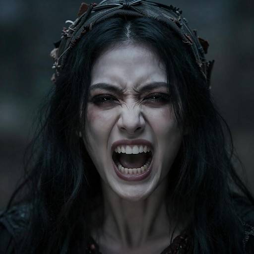 Terrifying Woman with Wild Black Hair