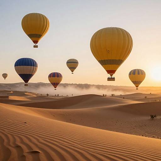Golden Hot-Air Balloons Over Desert