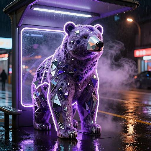 Neon Amethyst Bear in Urban Nocturne