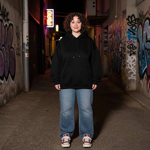 Quirky Streetwear Woman in Urban Alley