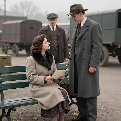 1930s Industrial Scene with Elegant Characters