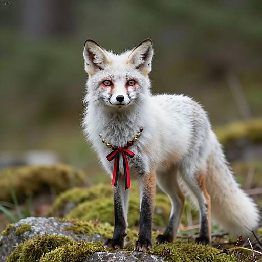 Intense White Fox in a Lush Forest