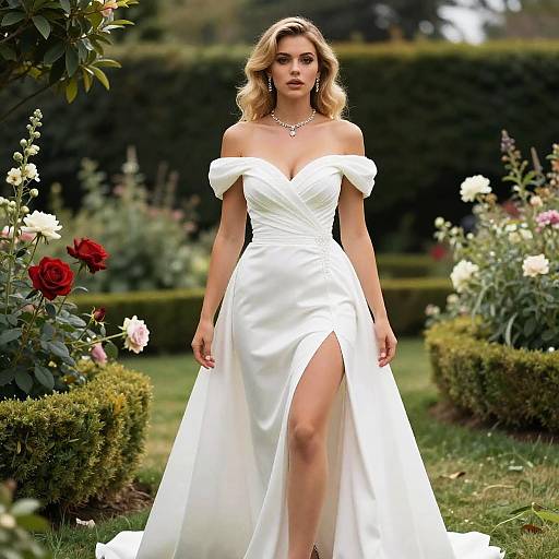 Photorealistic Busty Blonde in Floral Gown