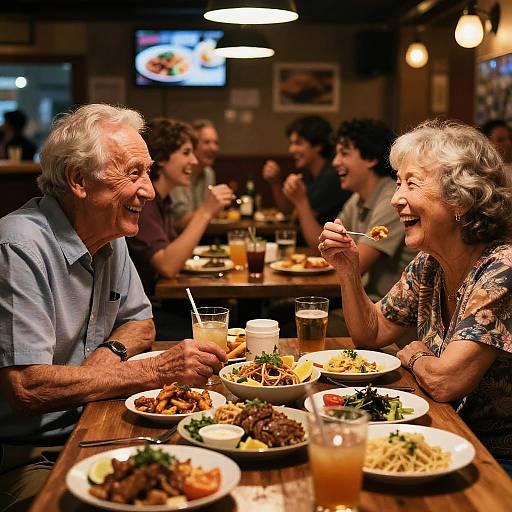 Elderly Couple Enjoying Cozy Bar Gathering
