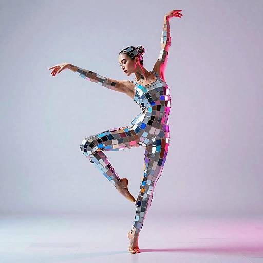 Futuristic Dancer in Mosaic Tile Outfit