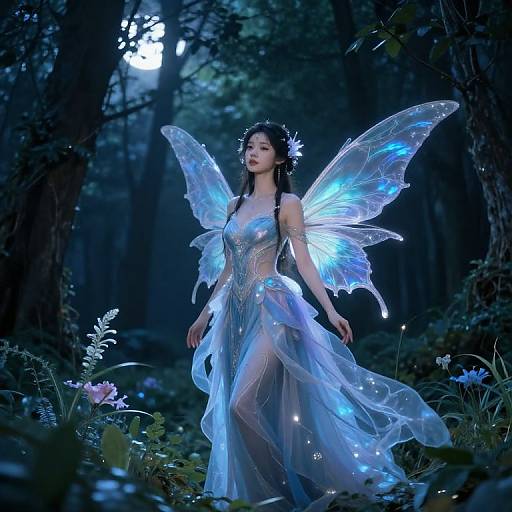 Mystical Fairy in Moonlit Forest