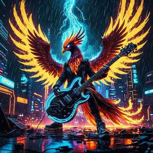 Cyberpunk Phoenix Rocking Electric Guitar