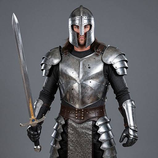 Armored Warrior with Helmet and Sword