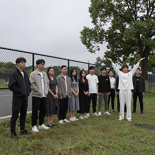 Diverse Group by Chain-Link Fence