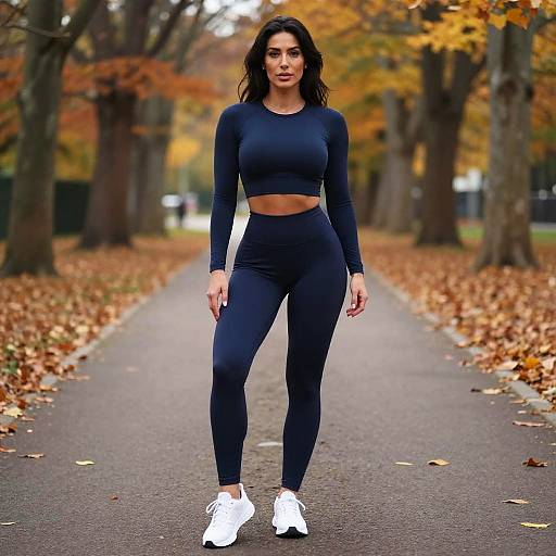 Fit Woman Posing on Autumn Park Path