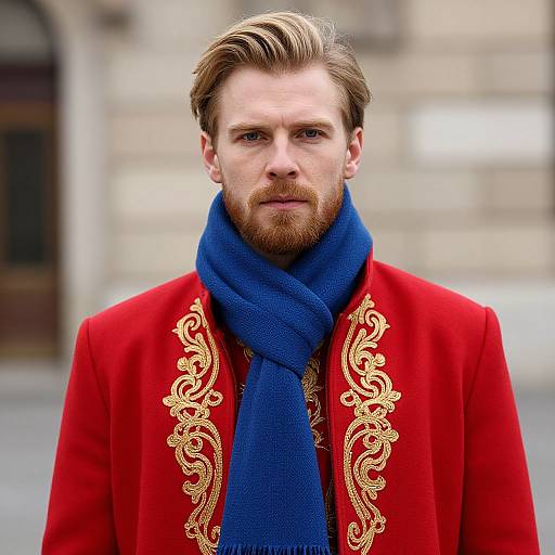 Blonde Man in Embroidered Red Coat