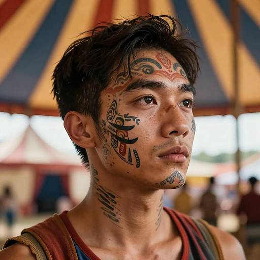 Captivating Tattooed Circus Performer Portrait