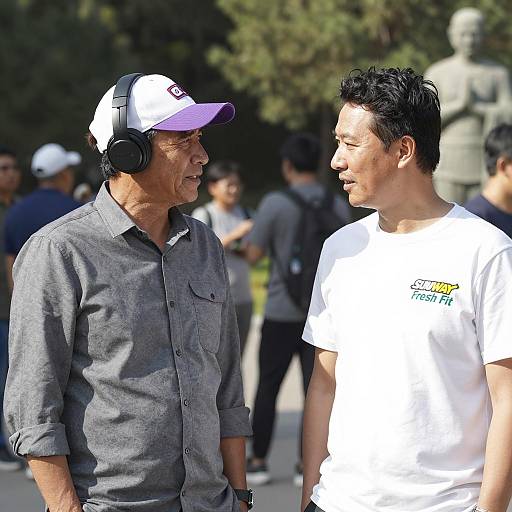 Two Men Conversing Outdoors