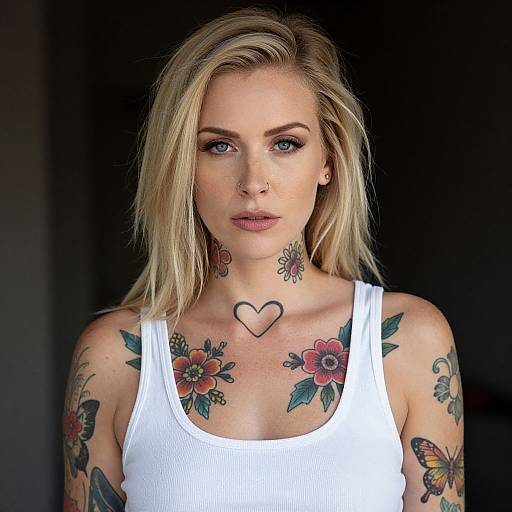 Confident Blonde Woman with Colorful Tattoos