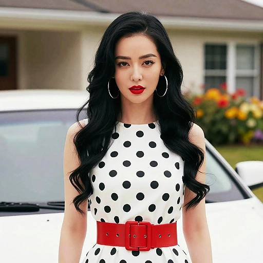 Vibrant Portrait of Woman in Polka Dots