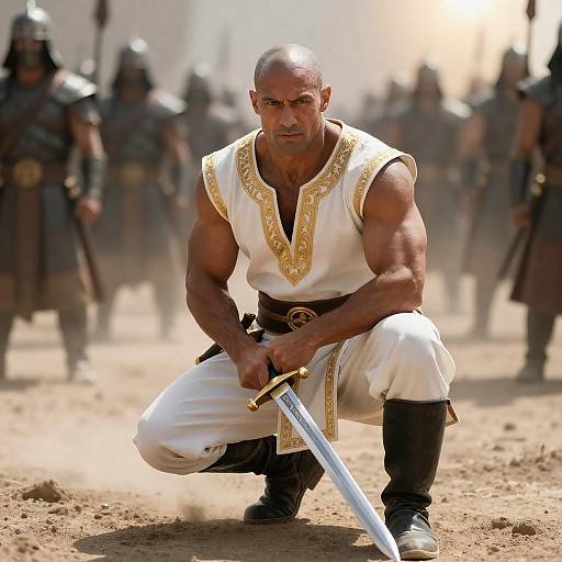 Crouching Commander in Sunlit Battle