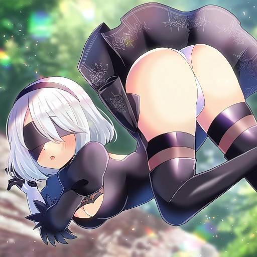 Illustration of 2b (nier:automata), nier (series) in the style of Kou hiyoyo