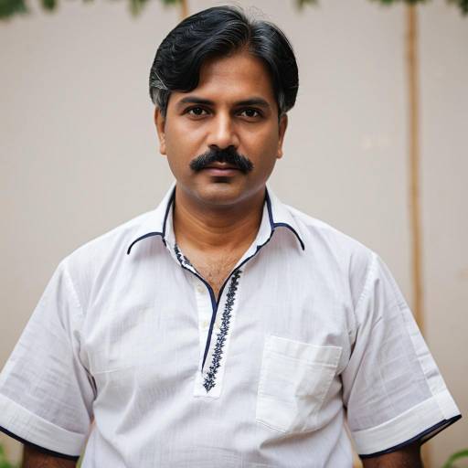 Middle-aged Indian Man in Traditional Shirt