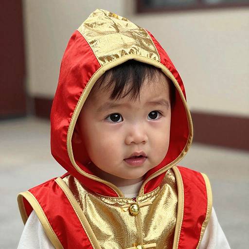 Toddler in Red and Gold Costume