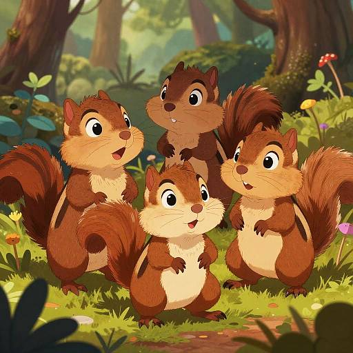Playful Cartoon Chipmunks in Woods