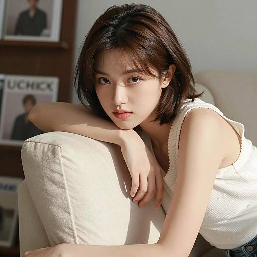 Young Woman in Sunlit Indoor Setting