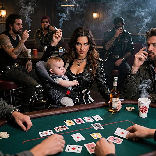 Fierce Biker Mom at Poker Table